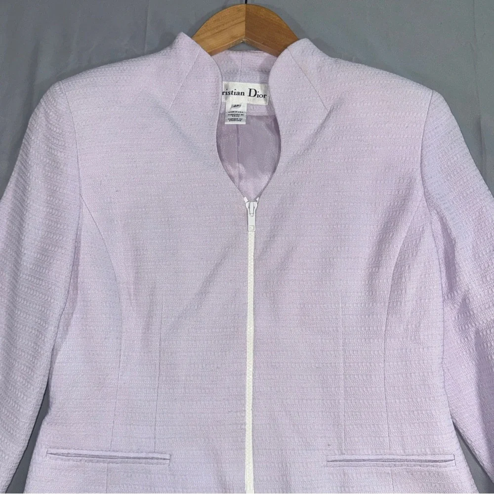 Christian Dior Blazer Womens 4P Purple Petite Zip Front Textured Lined Jacket